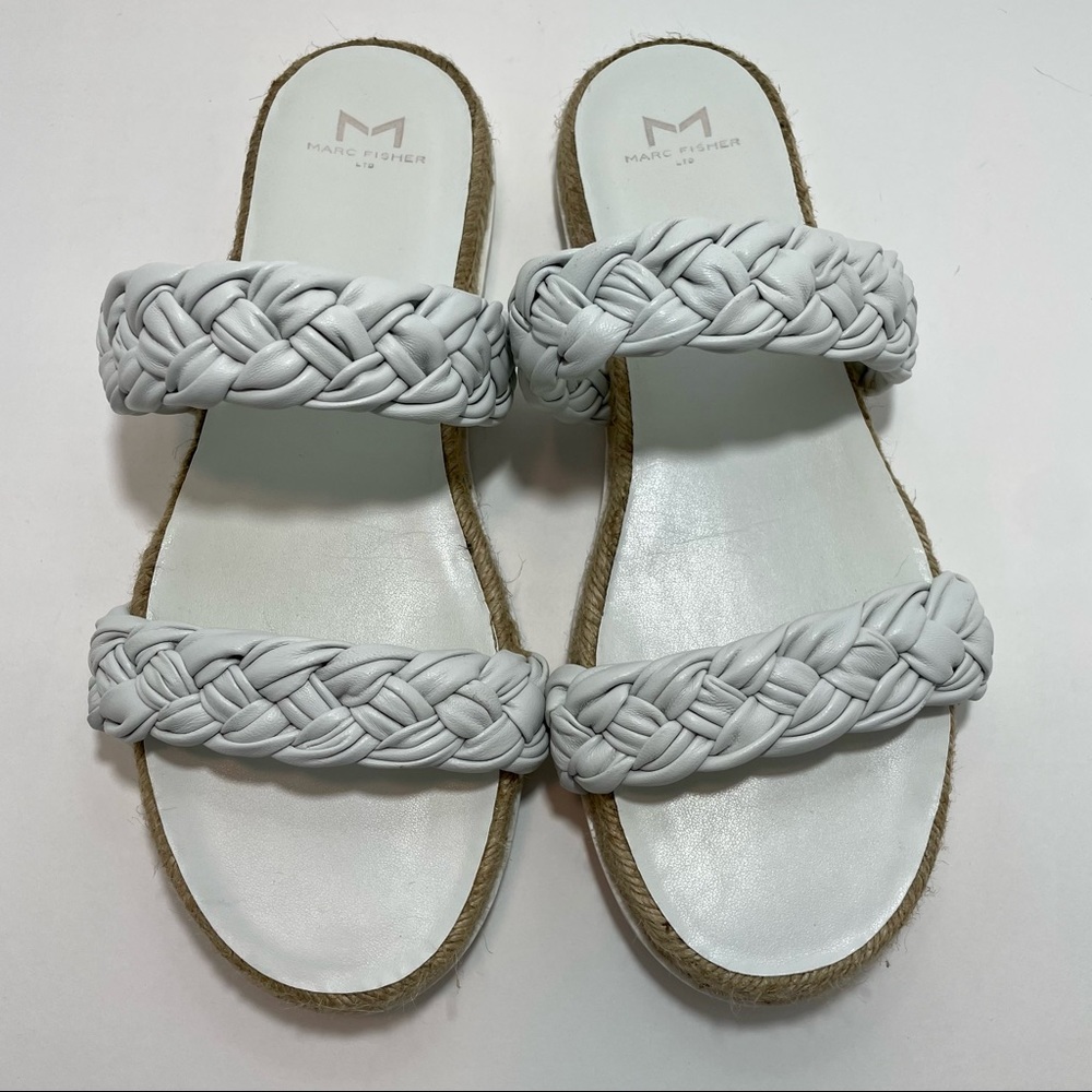 Marc Fisher Jaimee Espadrille Slide Sandal White Braided Woven Leather W…